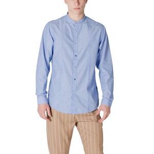 Gianni Lupo Casual LongSleeve Mandarin Collar Shirt Men Light Blue Shirts